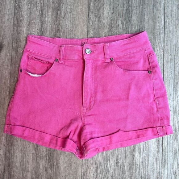 No Boundaries Women's Hot‎ Pink High Rise Sculpting Barbiecore Jean Short Size 7 - Picture 1 of 3